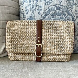 GAP Woven Tan and Brown Clutch with Fold-Over Design